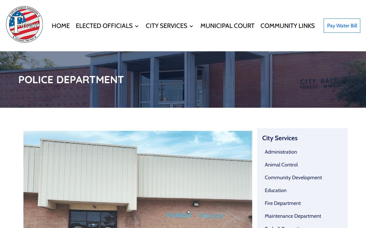 Forest Police Department source page for Forest arrest-record contact information